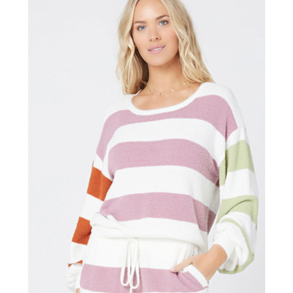 L*Space Striped Sequoia Sweater Womens Small Balloon Sleeves Soft Oversized - Picture 1 of 7